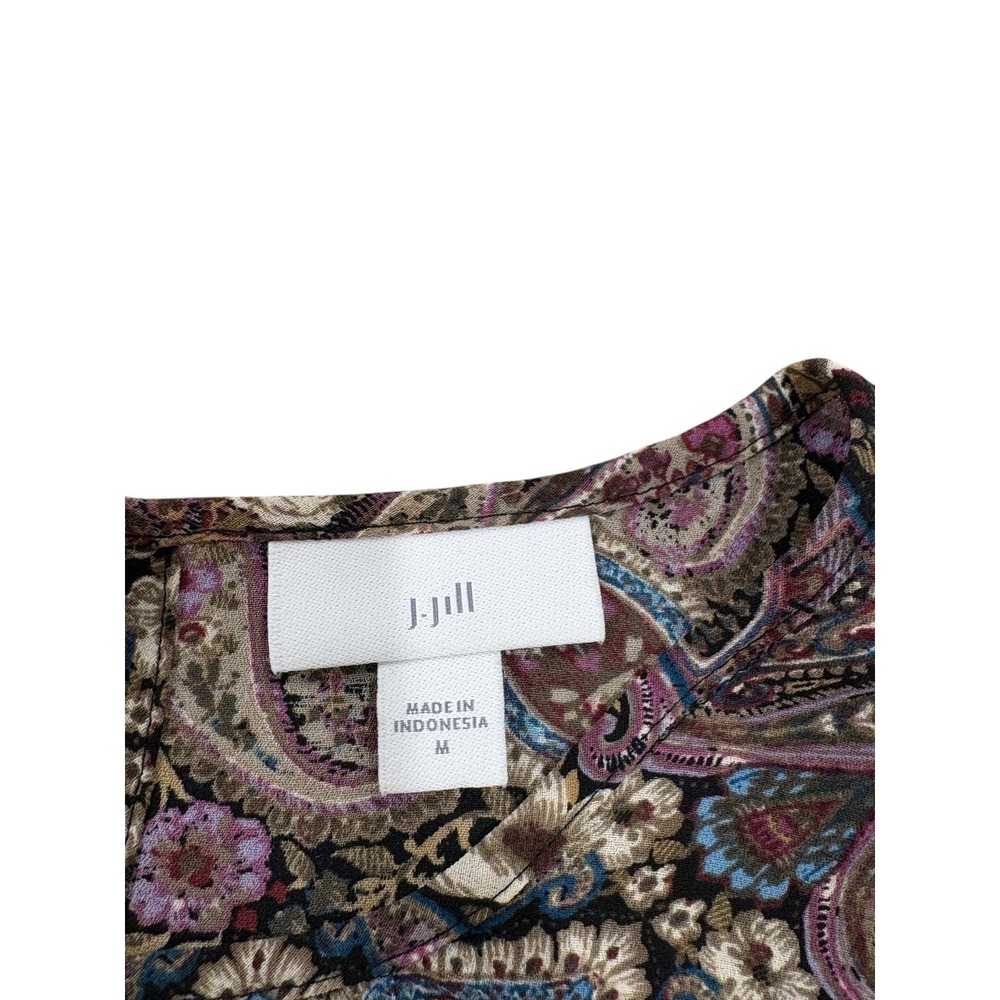 J Jill Blouse Sz M Purple‎ Brown Paisley Tunic Flares Sleeve Boho Cottage - Picture 7 of 9